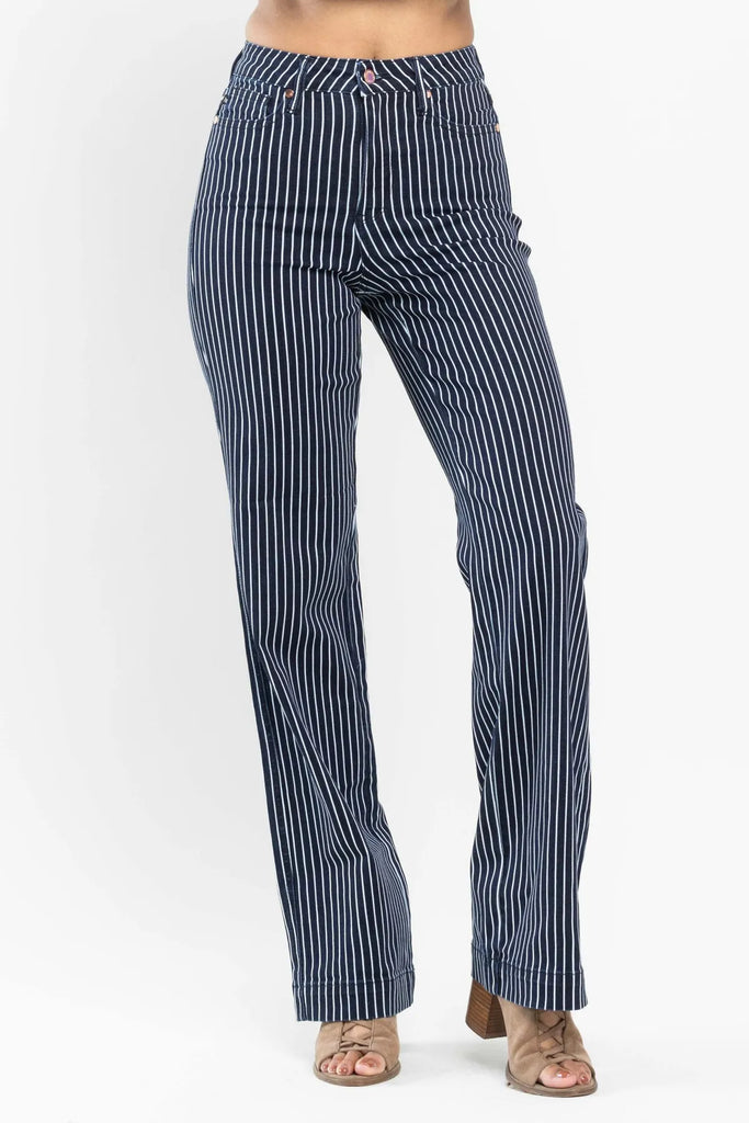 Judy Blue Striped Straight Leg-Denim-Judy Blue-Three Birdies Boutique, Women's Fashion Boutique Located in Kearney, MO