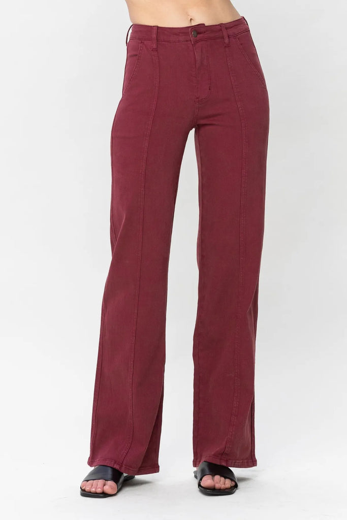 Judy Blue - Burgundy Garment Dyed Front Seam Straight-Denim-Judy Blue-Three Birdies Boutique, Women's Fashion Boutique Located in Kearney, MO