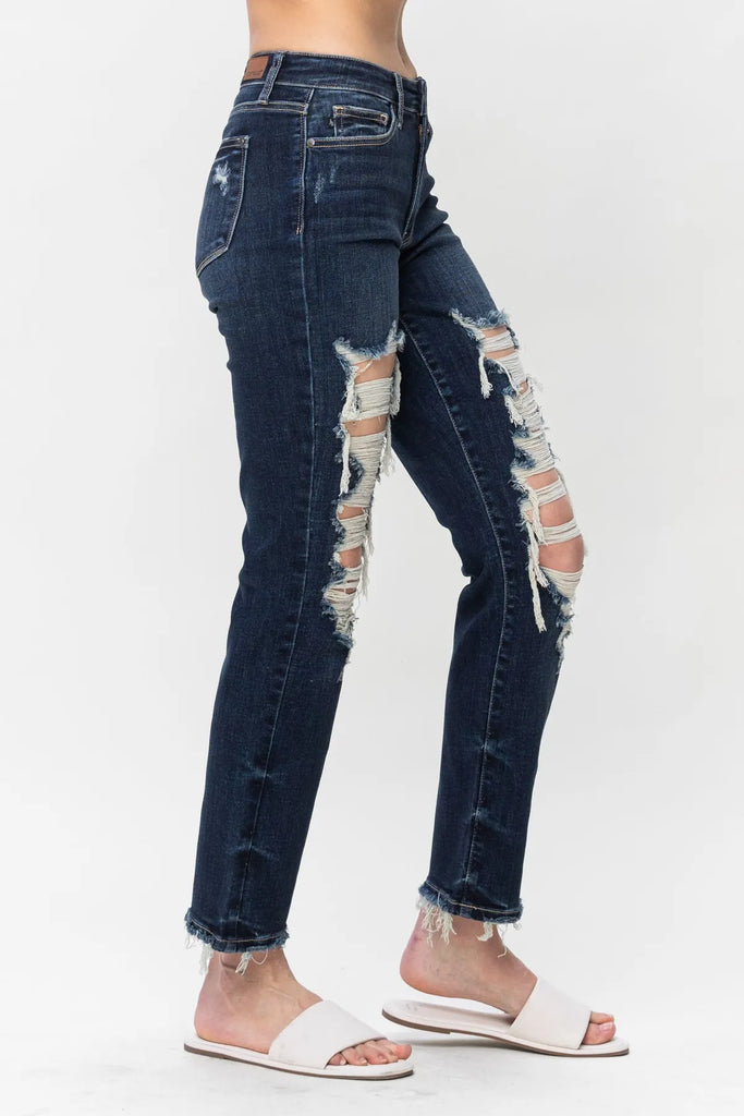 Judy Blue Heavy Destroy Straight Leg-Denim-Judy Blue-Three Birdies Boutique, Women's Fashion Boutique Located in Kearney, MO