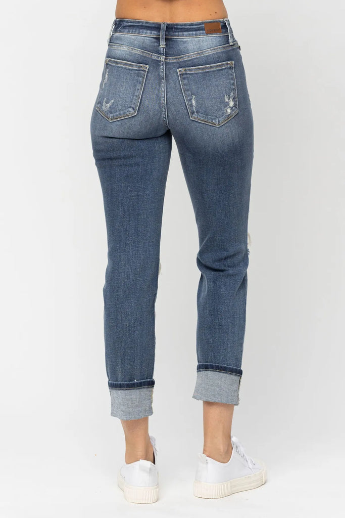 Judy Blue MR Cuffed Destroy Boyfriend Jeans -Jeans-Judy Blue-Three Birdies Boutique, Women's Fashion Boutique Located in Kearney, MO