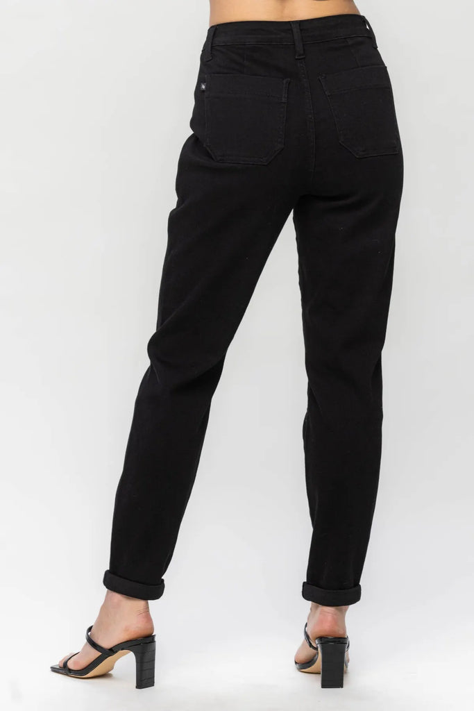 Judy Blue Jet Black Double Roll Cuff Jogger-Denim-Judy Blue-Three Birdies Boutique, Women's Fashion Boutique Located in Kearney, MO