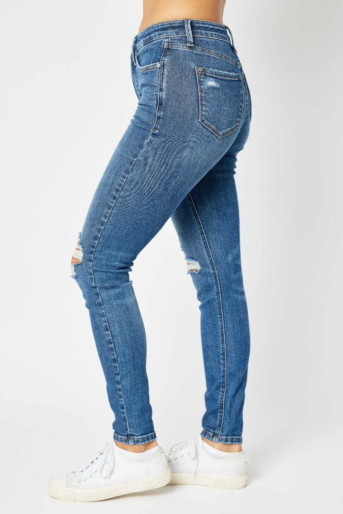 Judy Blue Mid-Rise TC Destroy Skinny Jeans-Denim-Judy Blue-Three Birdies Boutique, Women's Fashion Boutique Located in Kearney, MO