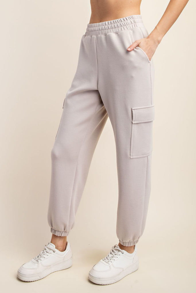 Rae Mode Cargo Jogger Pants in Mocha Cream-Joggers-Rae Mode-Three Birdies Boutique, Women's Fashion Boutique Located in Kearney, MO
