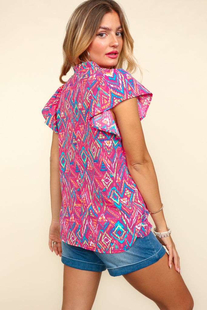 Multi-Color Ruffle Sleeve Blouse-Blouse-Haptics-Three Birdies Boutique, Women's Fashion Boutique Located in Kearney, MO