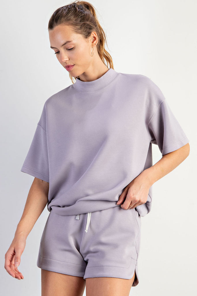 Rae Mode Mock Neck Short Sleeve Top in Mystic Grey- Tank Tops-Rae Mode-Three Birdies Boutique, Women's Fashion Boutique Located in Kearney, MO