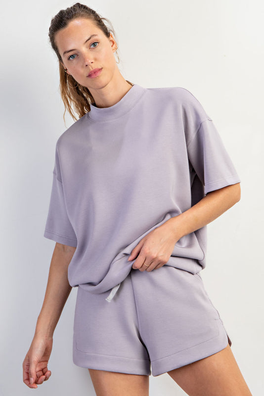 Rae Mode Mock Neck Short Sleeve Top  in Mystic Grey- Tank Tops-Rae Mode-Three Birdies Boutique, Women's Fashion Boutique Located in Kearney, MO
