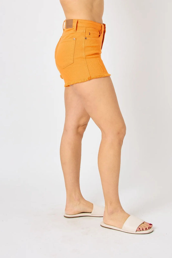 Judy Blue Dyed Fray Hem Shorts-Orange-Shorts-Judy Blue-Three Birdies Boutique, Women's Fashion Boutique Located in Kearney, MO