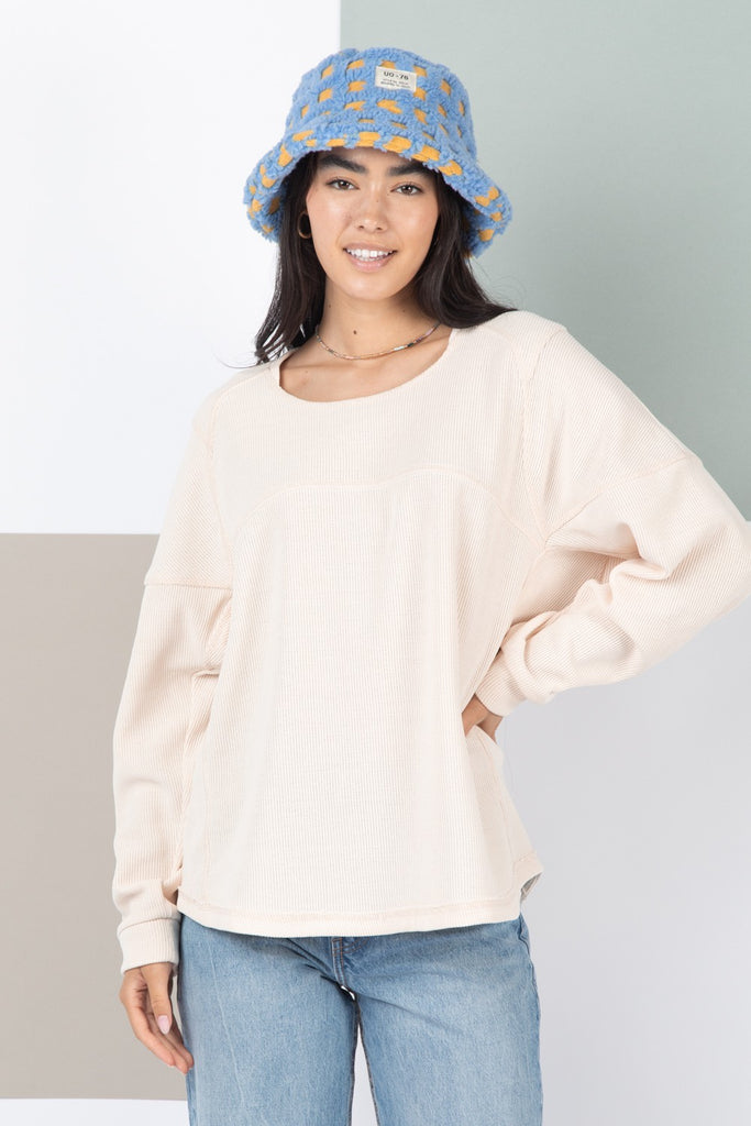 Oversized Solid Knit Top in Cream-Shirts & Tops-Very J-Three Birdies Boutique, Women's Fashion Boutique Located in Kearney, MO