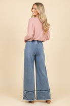 Blue Floral Appliqué Wide Leg Denim Pants { product_type }}