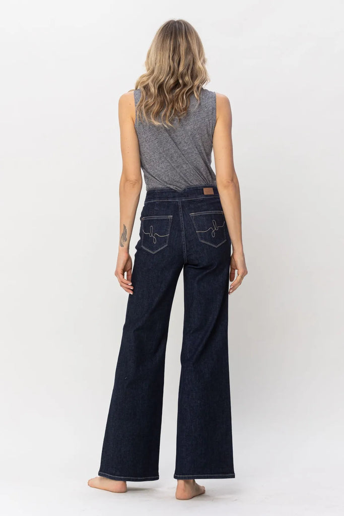 Judy Blue Geometric Waistband Wide Leg-Denim-Judy Blue-Three Birdies Boutique, Women's Fashion Boutique Located in Kearney, MO