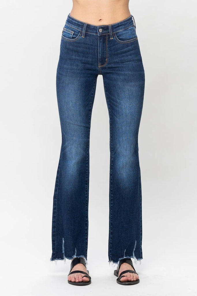 Judy Blue Slim Distressed Hem Bootcut-Denim-Judy Blue-Three Birdies Boutique, Women's Fashion Boutique Located in Kearney, MO