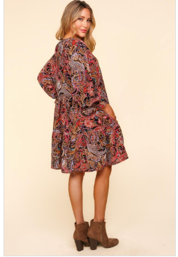 Paisley Babydoll Dress-Dresses-Haptics-Three Birdies Boutique, Women's Fashion Boutique Located in Kearney, MO