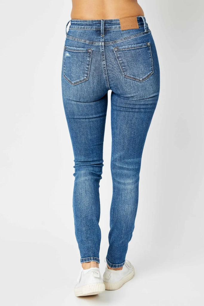 Judy Blue Mid-Rise TC Destroy Skinny Jeans-Denim-Judy Blue-Three Birdies Boutique, Women's Fashion Boutique Located in Kearney, MO