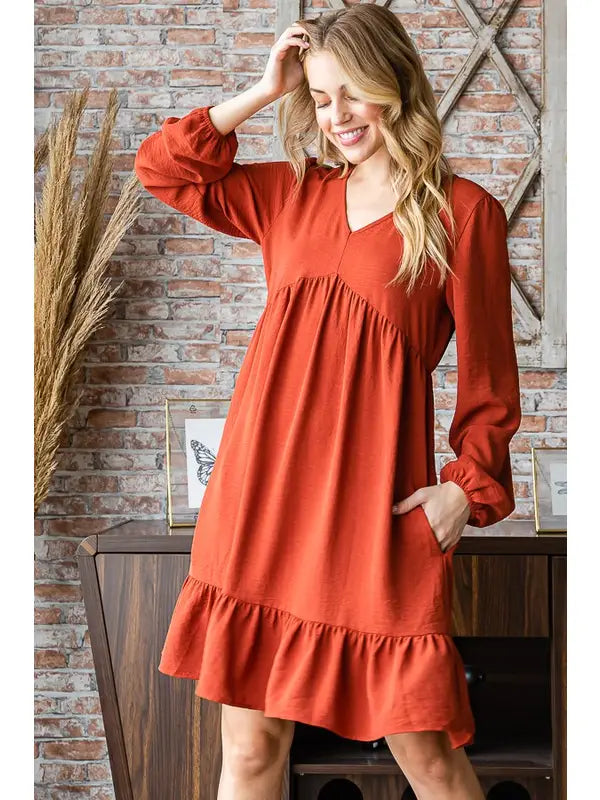 Puffed Sleeve Babydoll Mini Dress-Mini Dresses-Heimish-Three Birdies Boutique, Women's Fashion Boutique Located in Kearney, MO