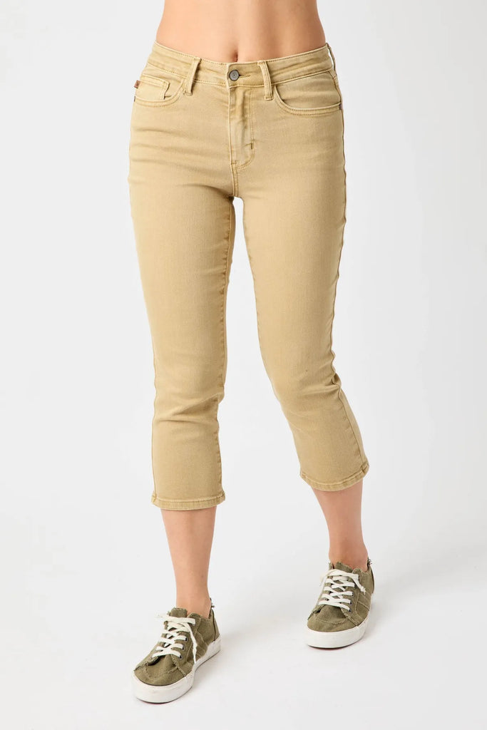 Judy Blue MR Garment Dyed Khaki Capri