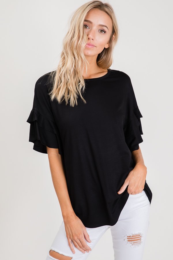 Ruffled Short Sleeve Top-Shirts & Tops-Heimish-Three Birdies Boutique, Women's Fashion Boutique Located in Kearney, MO