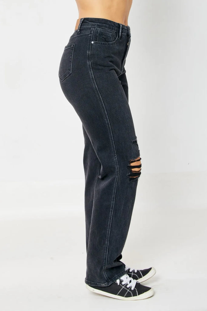 Judy Blue Rigid Magic 90's Straight Leg in Black-Denim-Judy Blue-Three Birdies Boutique, Women's Fashion Boutique Located in Kearney, MO