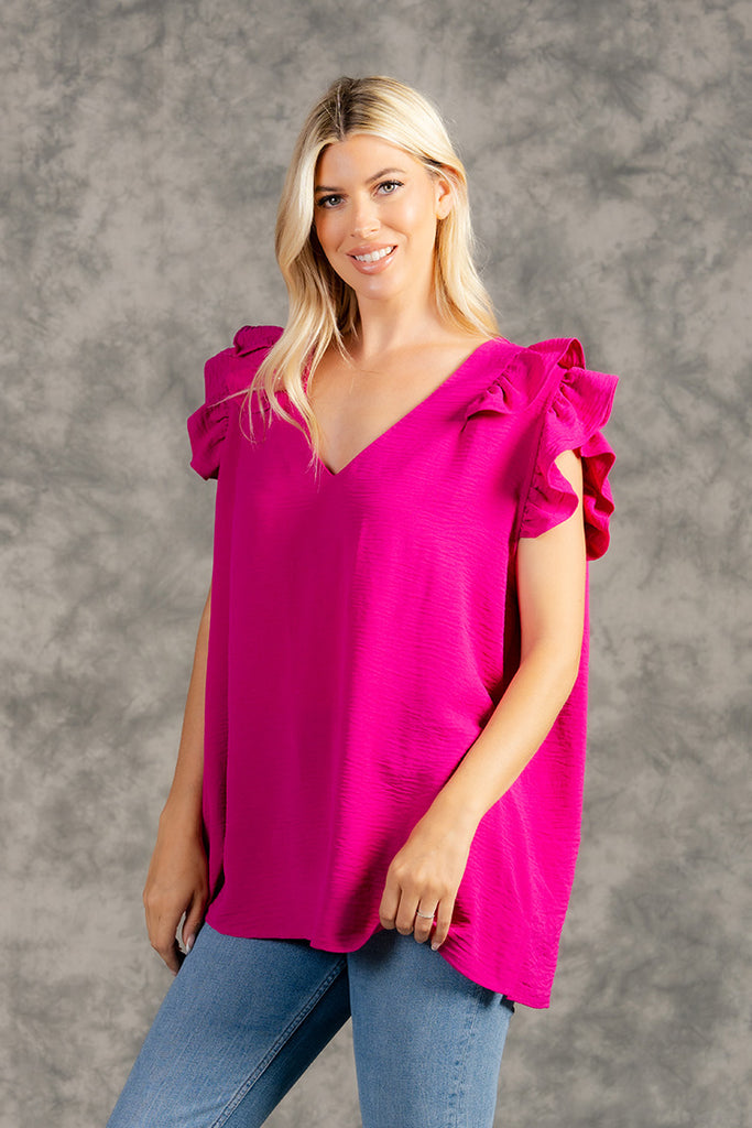 Ruffled Shoulder and Sleeve Top-Shirts & Tops-Sew In Love-Three Birdies Boutique, Women's Fashion Boutique Located in Kearney, MO