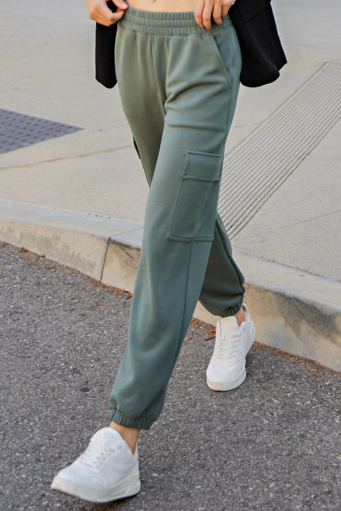 Rae Mode Cargo Jogger Pants in Sage Leaf-Joggers-Rae Mode-Three Birdies Boutique, Women's Fashion Boutique Located in Kearney, MO