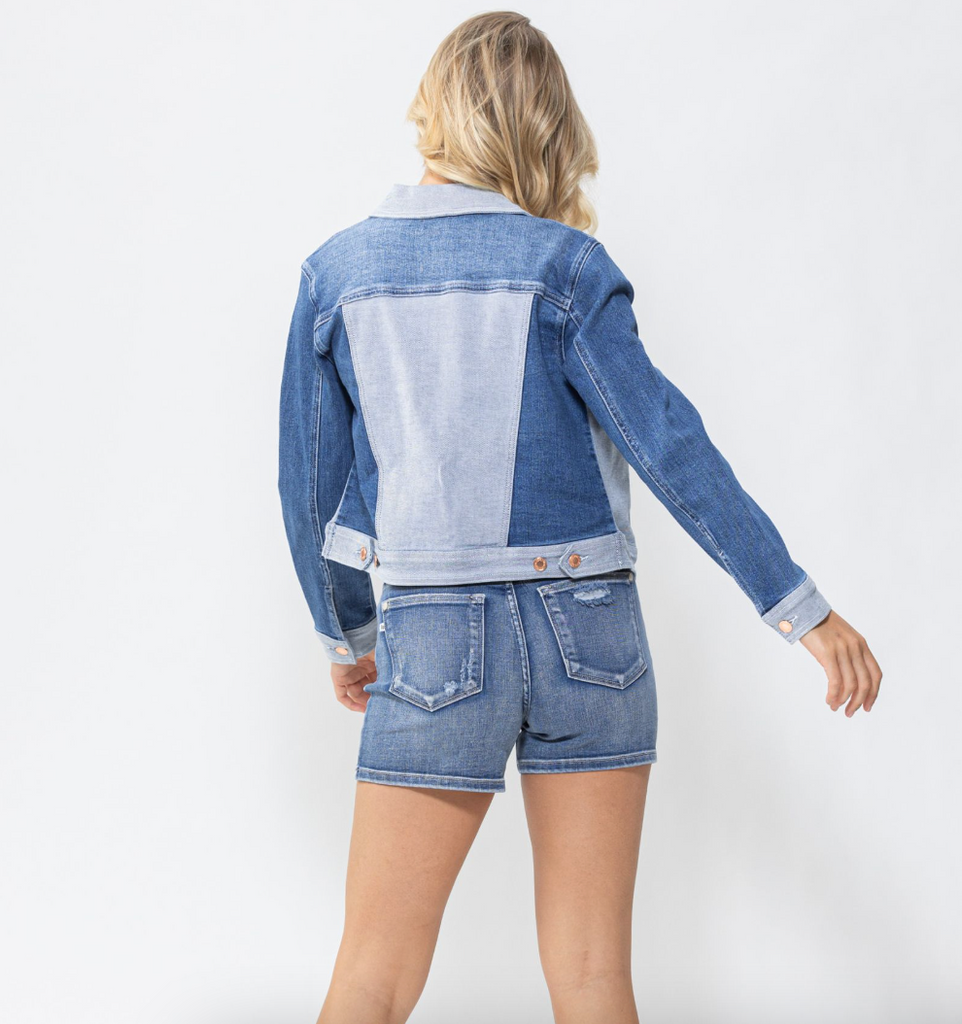 Judy Blue Color Block Denim Jacket-Denim Jacket-Judy Blue-Three Birdies Boutique, Women's Fashion Boutique Located in Kearney, MO