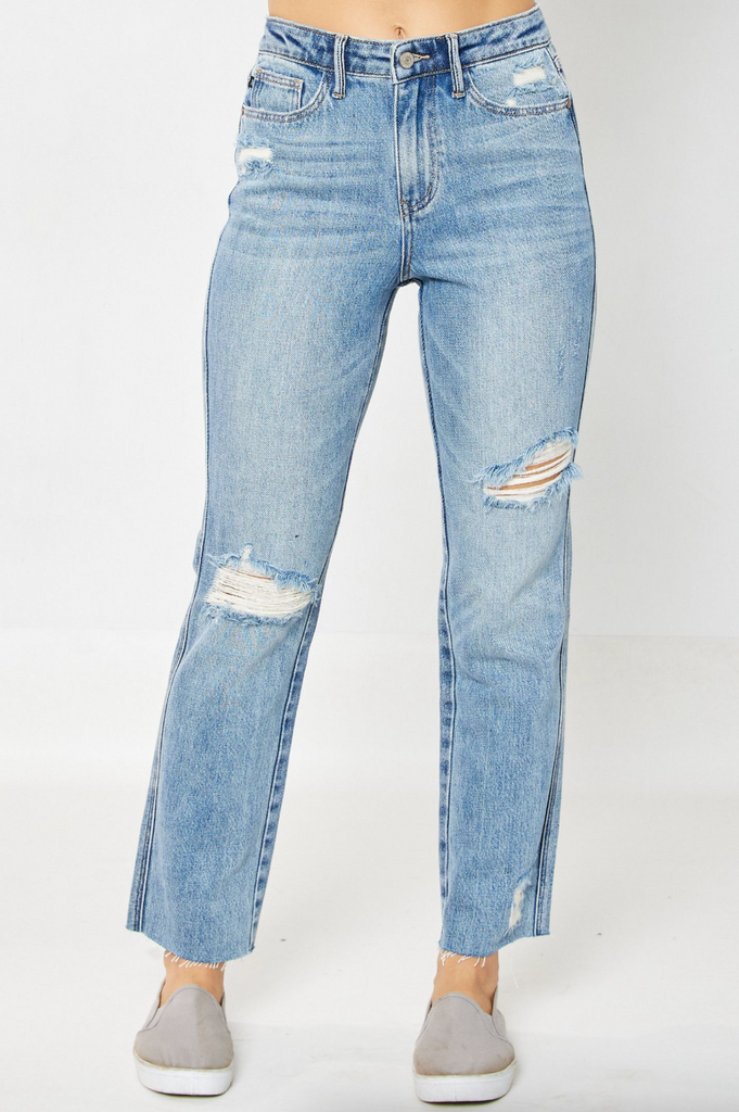 Judy Blue Rigid Magic Destroyed Straight Leg Jeans