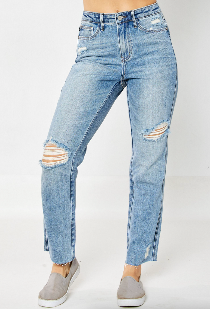 Judy Blue Rigid Magic Destroyed Straight Leg Jeans