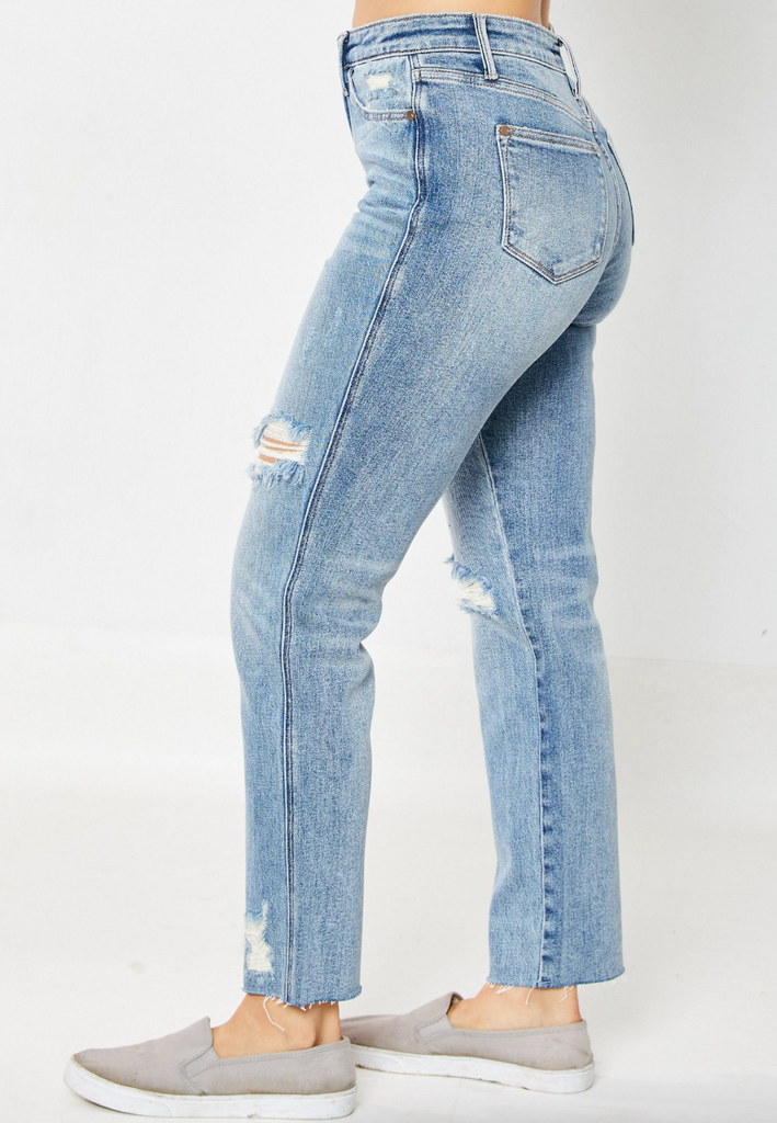 Judy Blue Rigid Magic Destroyed Straight Leg Jeans