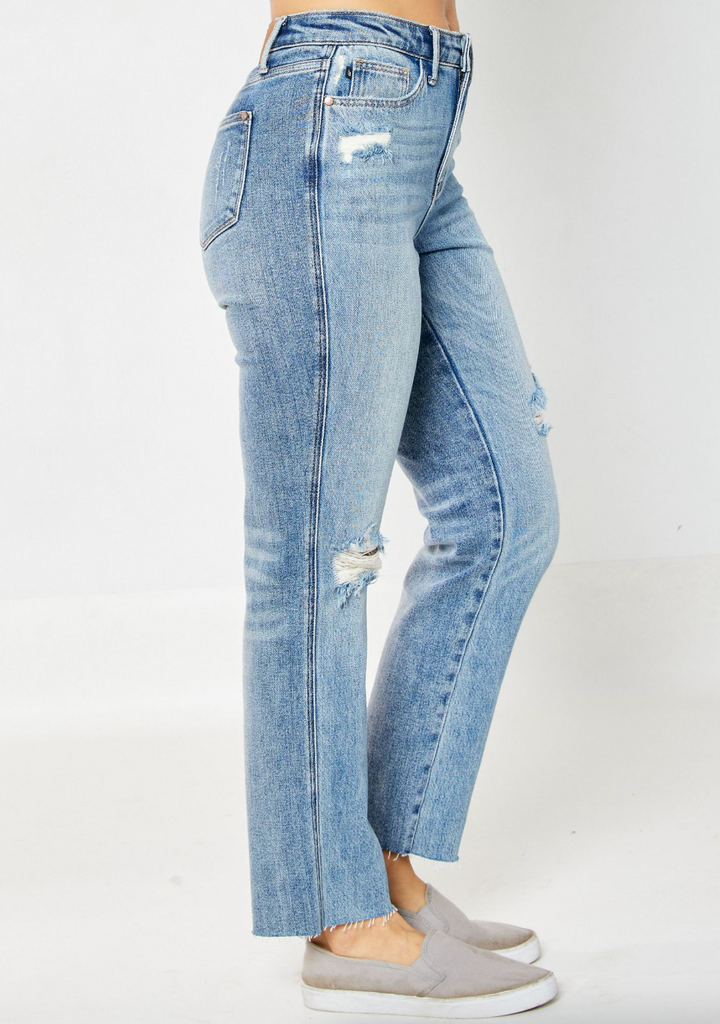 Judy Blue Rigid Magic Destroyed Straight Leg Jeans