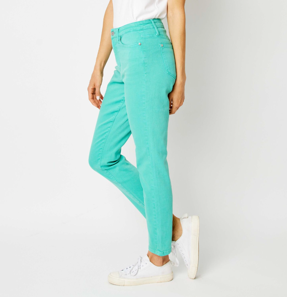 Judy Blue HW Aquamarine Dyed Slim Jeans