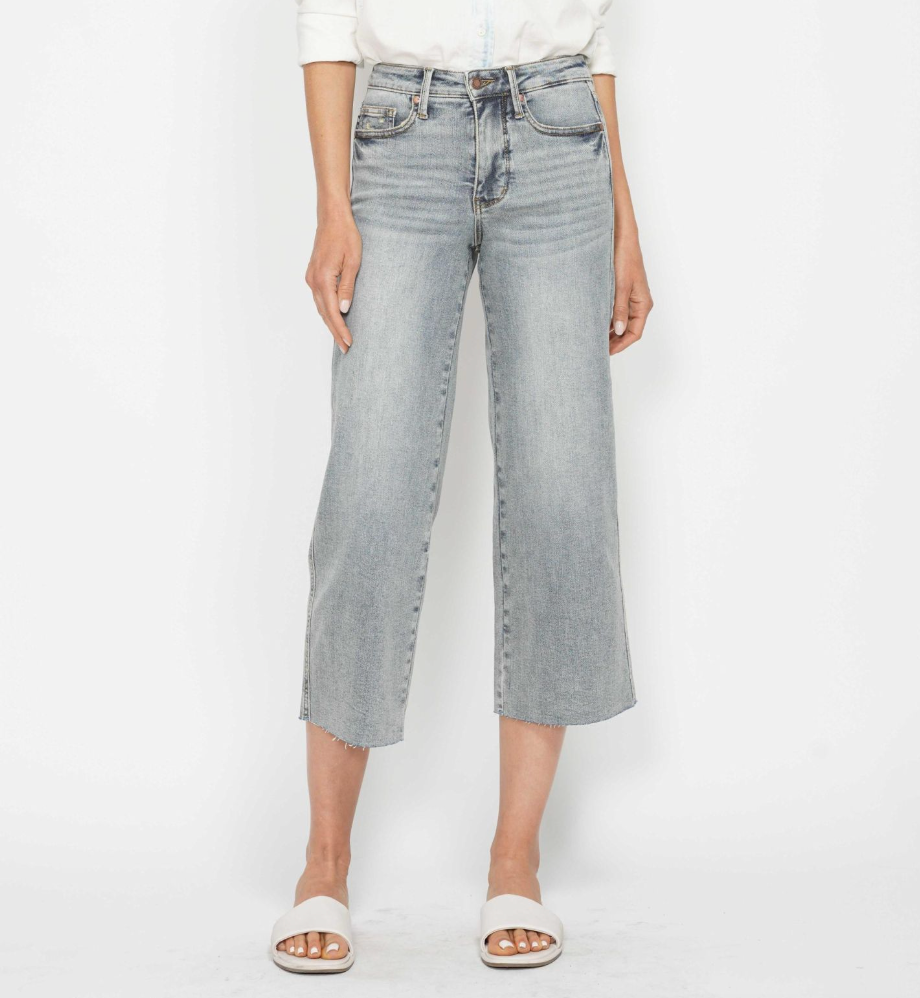 Judy Blue Tummy Control Crop Wide Leg-Denim-Judy Blue-Three Birdies Boutique, Women's Fashion Boutique Located in Kearney, MO