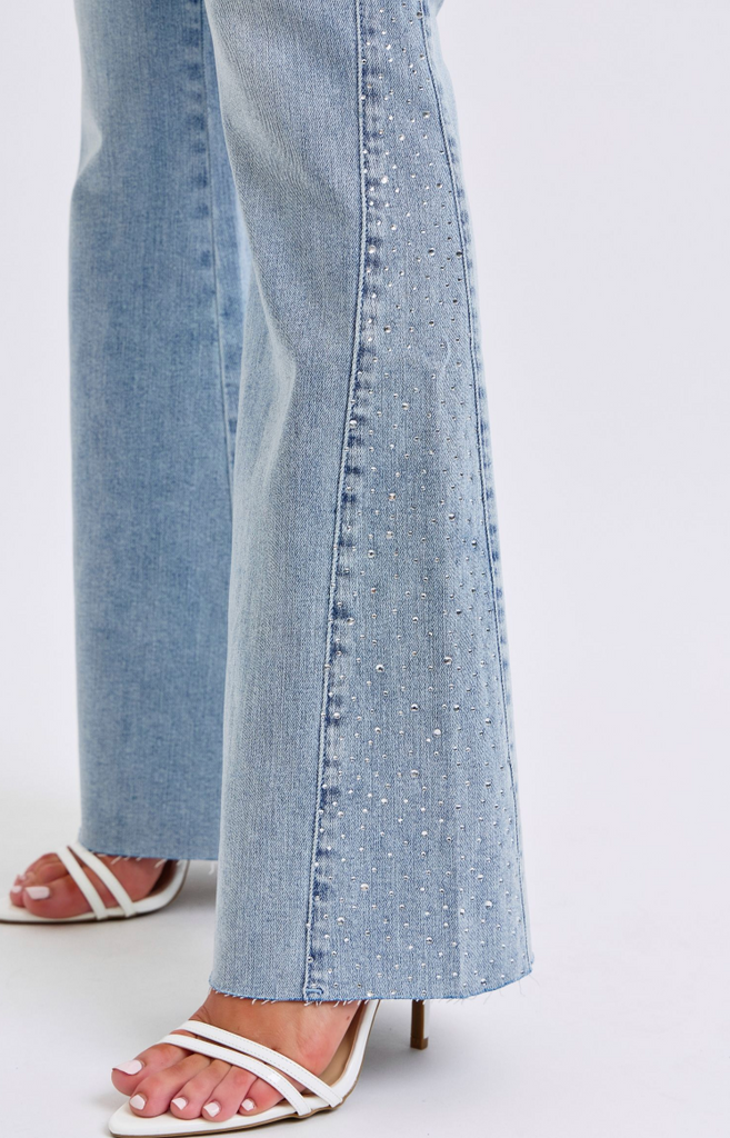 Judy Blue Rhinestone Detail Flare Jean-Denim-Judy Blue-Three Birdies Boutique, Women's Fashion Boutique Located in Kearney, MO