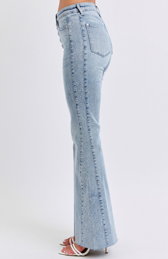 Judy Blue Rhinestone Detail Flare Jean-Denim-Judy Blue-Three Birdies Boutique, Women's Fashion Boutique Located in Kearney, MO