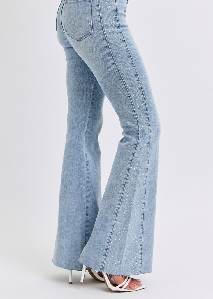 Judy Blue Rhinestone Detail Flare Jean-Denim-Judy Blue-Three Birdies Boutique, Women's Fashion Boutique Located in Kearney, MO