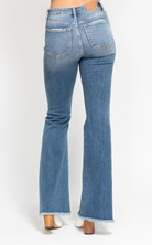 Judy Blue MR Button Flare With Destroy-Denim-Judy Blue-Three Birdies Boutique, Women's Fashion Boutique Located in Kearney, MO