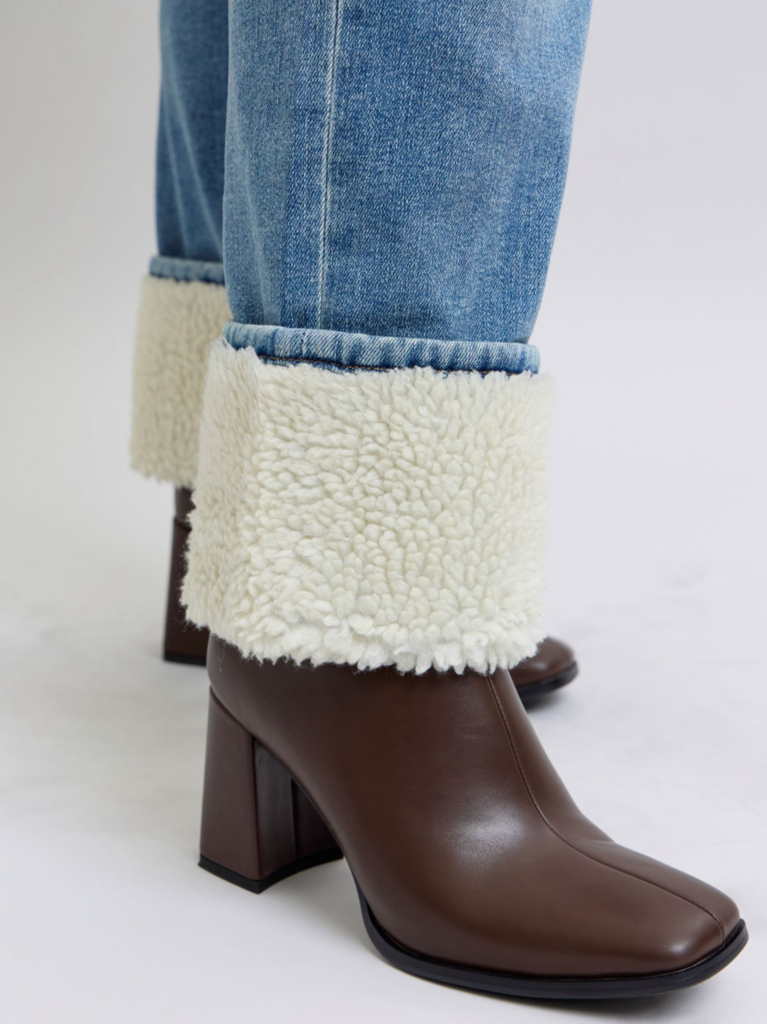 Judy Blue High Waist Shearling Cuff Straight-Denim-Judy Blue-Three Birdies Boutique, Women's Fashion Boutique Located in Kearney, MO