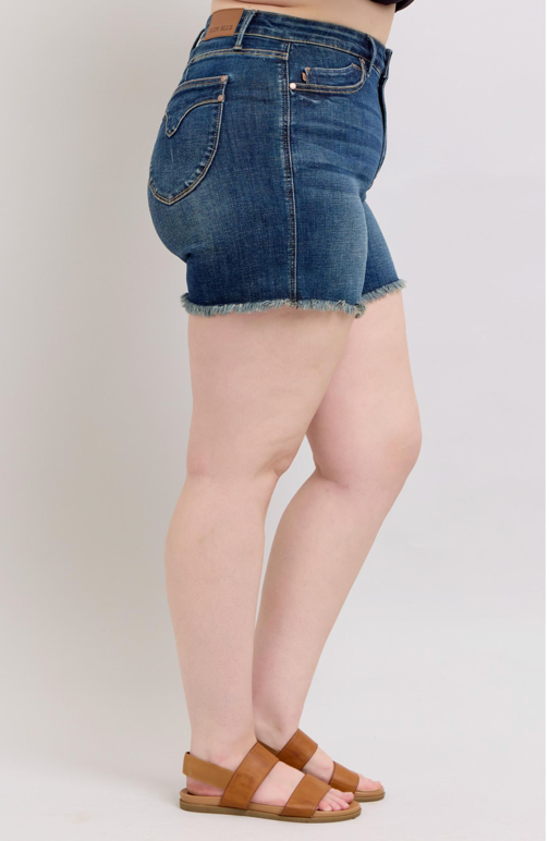 Judy Blue HW Tummy Control Fray Hem Short