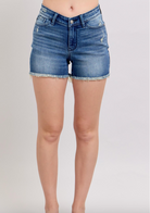 Judy Blue V-Front Fray Hem Short { product_type }}