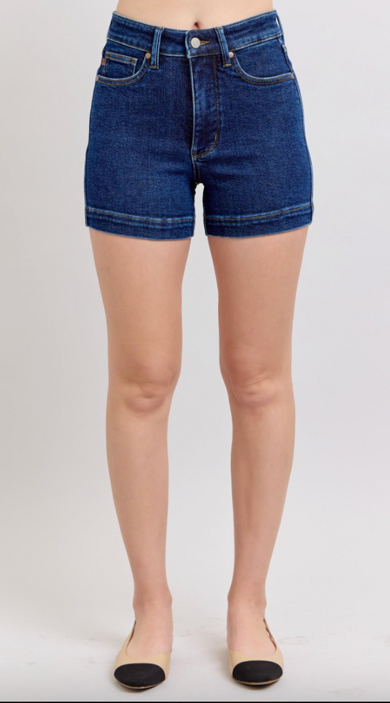 Judy Blue HW TC Dark Blue Shorts-Shorts-Judy Blue-Three Birdies Boutique, Women's Fashion Boutique Located in Kearney, MO