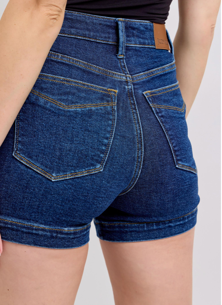 Judy Blue HW TC Dark Blue Shorts-Shorts-Judy Blue-Three Birdies Boutique, Women's Fashion Boutique Located in Kearney, MO