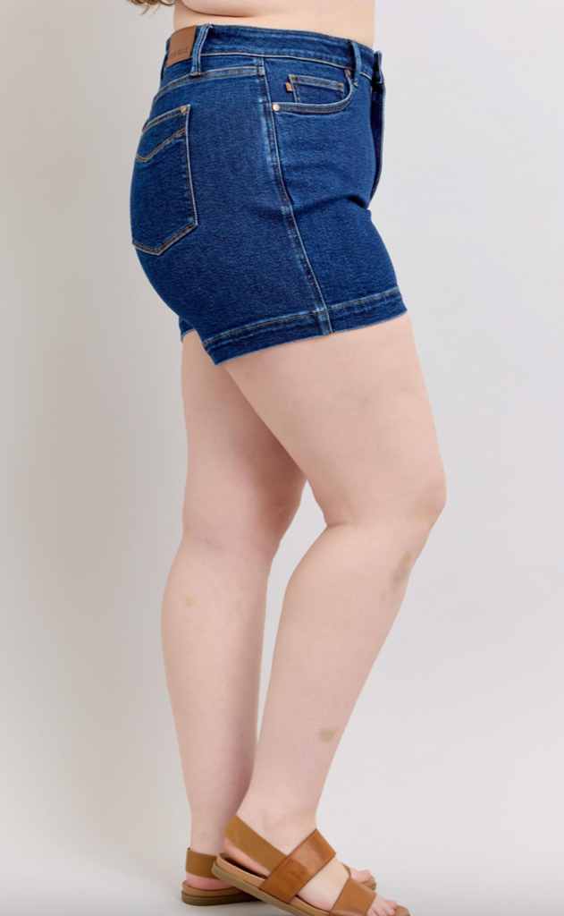 Judy Blue HW TC Dark Blue Shorts-Shorts-Judy Blue-Three Birdies Boutique, Women's Fashion Boutique Located in Kearney, MO