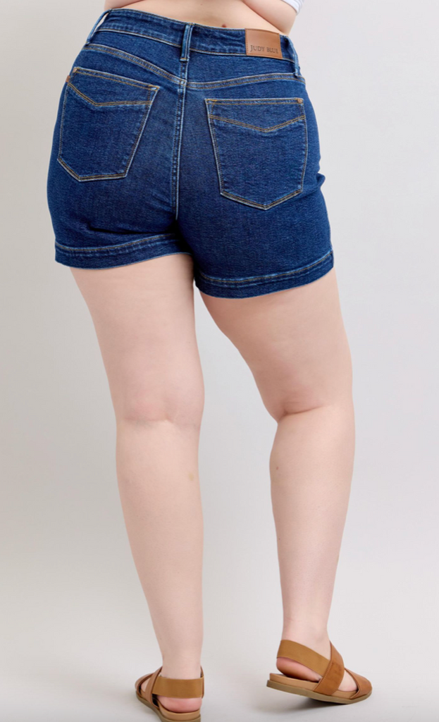Judy Blue HW TC Dark Blue Shorts-Shorts-Judy Blue-Three Birdies Boutique, Women's Fashion Boutique Located in Kearney, MO