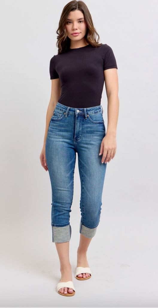 Judy Blue HW TC Cuff Capri-Denim-Judy Blue-Three Birdies Boutique, Women's Fashion Boutique Located in Kearney, MO