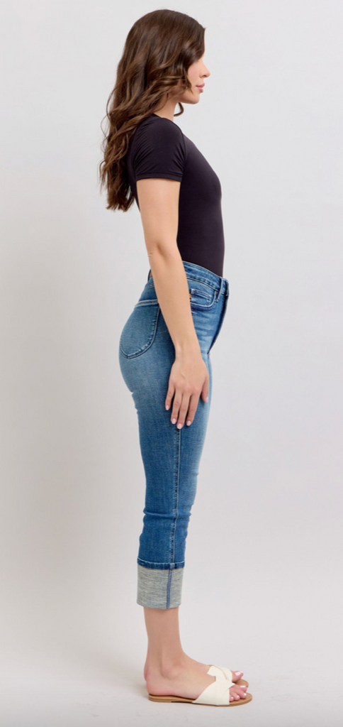 Judy Blue HW TC Cuff Capri-Denim-Judy Blue-Three Birdies Boutique, Women's Fashion Boutique Located in Kearney, MO