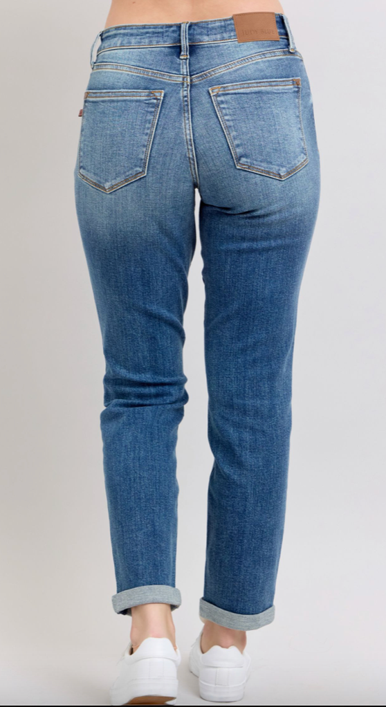 Judy Blue Vintage Wash Boyfriend Cuffed-Denim-Judy Blue-Three Birdies Boutique, Women's Fashion Boutique Located in Kearney, MO
