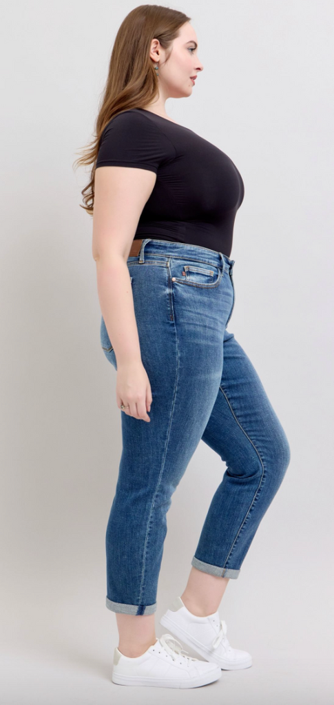 Judy Blue Vintage Wash Boyfriend Cuffed-Denim-Judy Blue-Three Birdies Boutique, Women's Fashion Boutique Located in Kearney, MO