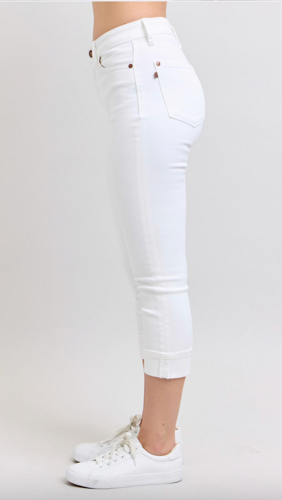 Judy Blue White Cuffed Capri-Denim-Judy Blue-Three Birdies Boutique, Women's Fashion Boutique Located in Kearney, MO