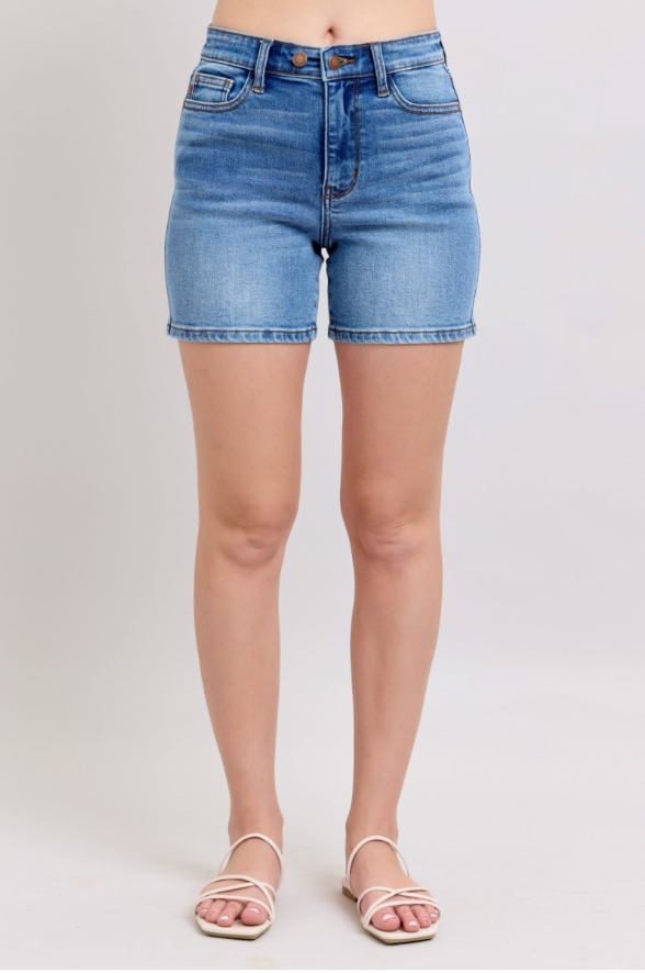 Judy Blue Mid Length Dad Short MW-Shorts-Judy Blue-Three Birdies Boutique, Women's Fashion Boutique Located in Kearney, MO