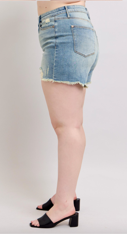 Judy Blue HW Vintage Fly Stitch Destroy Shorts-Denim-Judy Blue-Three Birdies Boutique, Women's Fashion Boutique Located in Kearney, MO