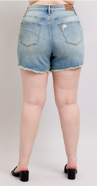 Judy Blue HW Vintage Fly Stitch Destroy Shorts { product_type }}