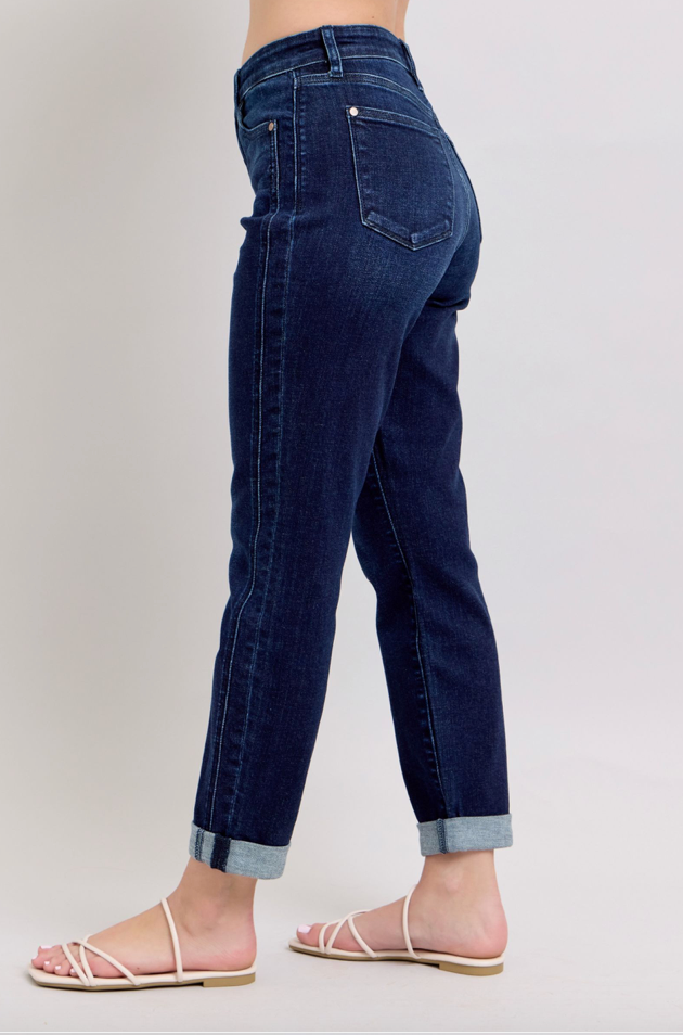Judy Blue Dark Wash Boyfriend Cuffed-Denim-Judy Blue-Three Birdies Boutique, Women's Fashion Boutique Located in Kearney, MO